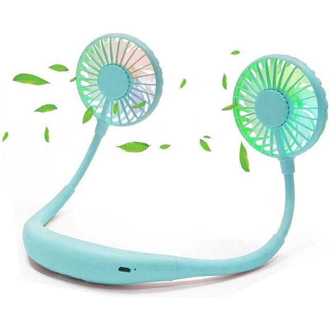 Version Améliorée Ventilateur de Cou Portable, DEL à Changement de Couleur, avec Aromathérapie, Rotation Libre à 360°, et Conception d'Écouteurs à Faible Bruit et Flux d'Air Puissant pour le Sport, le Bureau, la Maison, l'Extérieur (Bleu)