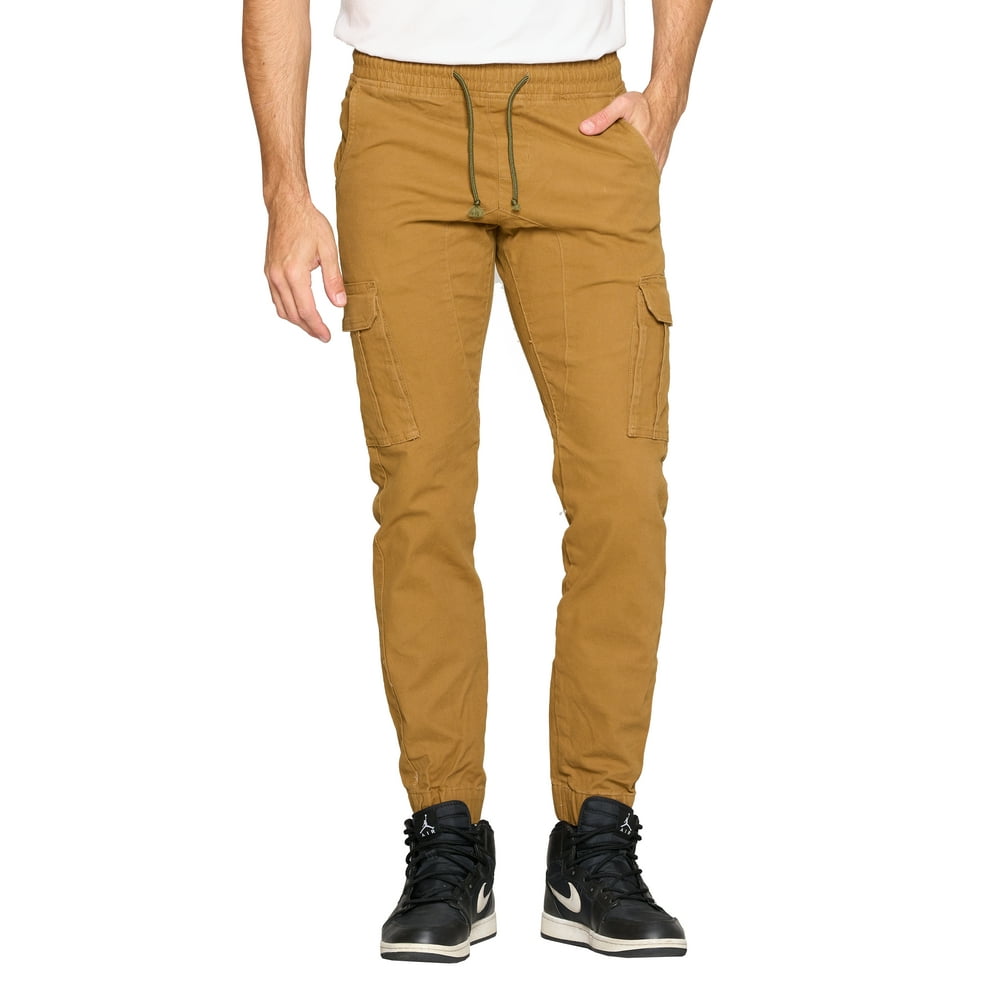 BFJ - Men's Elastic Waist Cargo Pants Gym Workout Athletic Sport Casual Joggers (Khaki, 42x32
