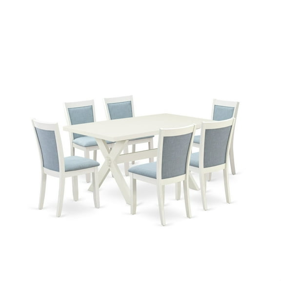 East West Furniture X-Style 7-Piece Asian Wood Dining Set in Baby Blue/White