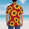 thumbnail image 5 of Cauagu Sunflowers On Red Print Hawaiian Shirt for Men,Casual Short Sleeve Button Down Shirts Summer Beach Men's Regular-Fit Short-Sleeve Print Shirt -Small, 5 of 6