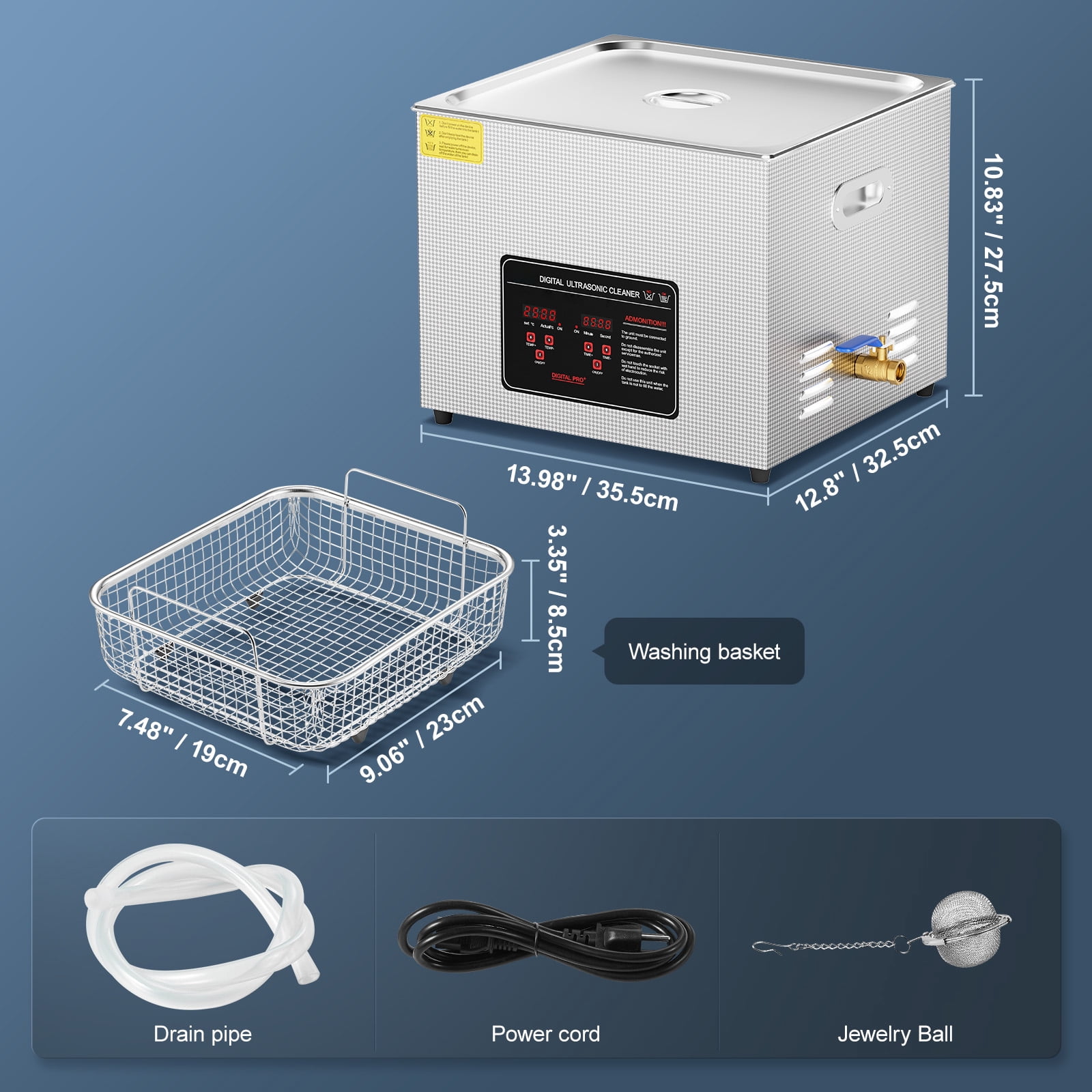 KFFKFF Sonic Cleaning Device, 15L Expert 360W Cleaning Apparatus with Timer & Heater, 40kHz Digital Sonic Cleaner with Basket for Timepiece Eyewear Jewelry Orthodontic Device