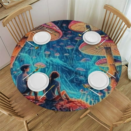 

SHERONV Mushrooms Forest Round Table Cover Stain Resistant Washable Indoor Outdoor Tablecloth Kitchen Dining Wedding Parties 100% Polyester Elastic Edge Full Width Single-Sided Printing 42 -46