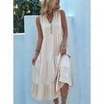 thumbnail image 5 of Women'S Casual Dress Sleeveless V Neck Button Beach Sundress Tiered Ruffle Flows Skirt Midi Dresses  XL, 5 of 8