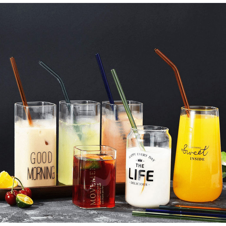 Reusable Glass Straw, 10 Pack Glass Drinking Straws Shatter Resistant, 8 x  0.32 Straight Colorful Eco-Friendly Straw 2 Brush, Perfect for Smoothies,  Tea, Juice, Milkshakes, Frozen Drinks 