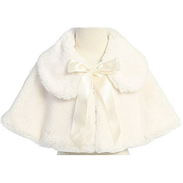 Little Girls Faux Fur Satin Tie Flower Girl Bolero Jacket Cover Cape