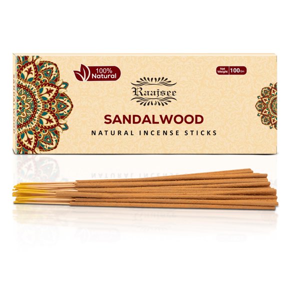 Varillas de incienso Raajsee, sándalo, paquete de 100 g, 100% orgánicas