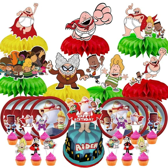 Captain Underpants Party Supplies Decor Plates Fans Decorations Honeycomb Centerpieces Cake Toppers