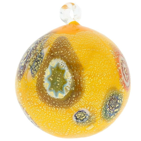 GlassOfVenice Murano Glass Medium Millefiori Christmas Ornament - Yellow Gold