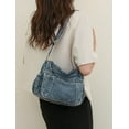 thumbnail image 3 of Leather Hobo Bag Women Retro Denim Bag Large Crossbody Shoulder Bag Casual Handbag Purse, 3 of 7