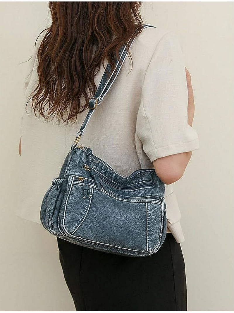 Euphrates Leather Hobo Bag Women Retro Denim Crossbody Purse Euphrates Leather Hobo Bag Women Retro Denim Crossbody Purse