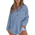 thumbnail image 1 of MPWEGNP Haut Tricoté à Manches Longues pour Femmes, Col en V, Tunique Décontractée, Bleu TG, 1 of 4