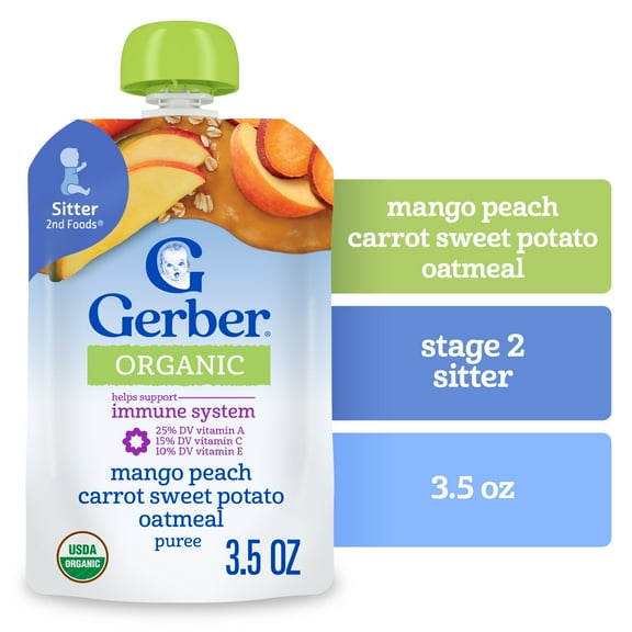 Gerber Organic for Toddler WonderFoods, Mango Peach Carrot Sweet Potato Oatmeal, 3.5 oz Pouch