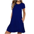 thumbnail image 3 of Womens Dresses Solid Round Neck Short Sleeved Loose Mid Calf Nightgown Home Wear, 3 of 9