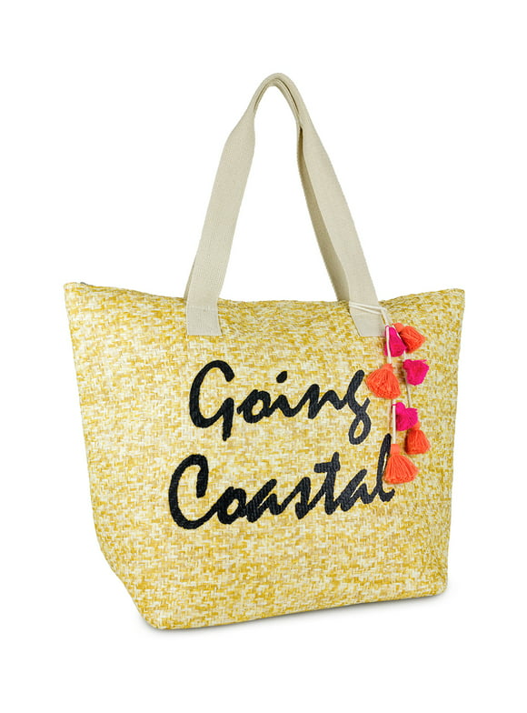 Women's Insulated Going Coastal Verbiage Beach Tote Bag with Tassel