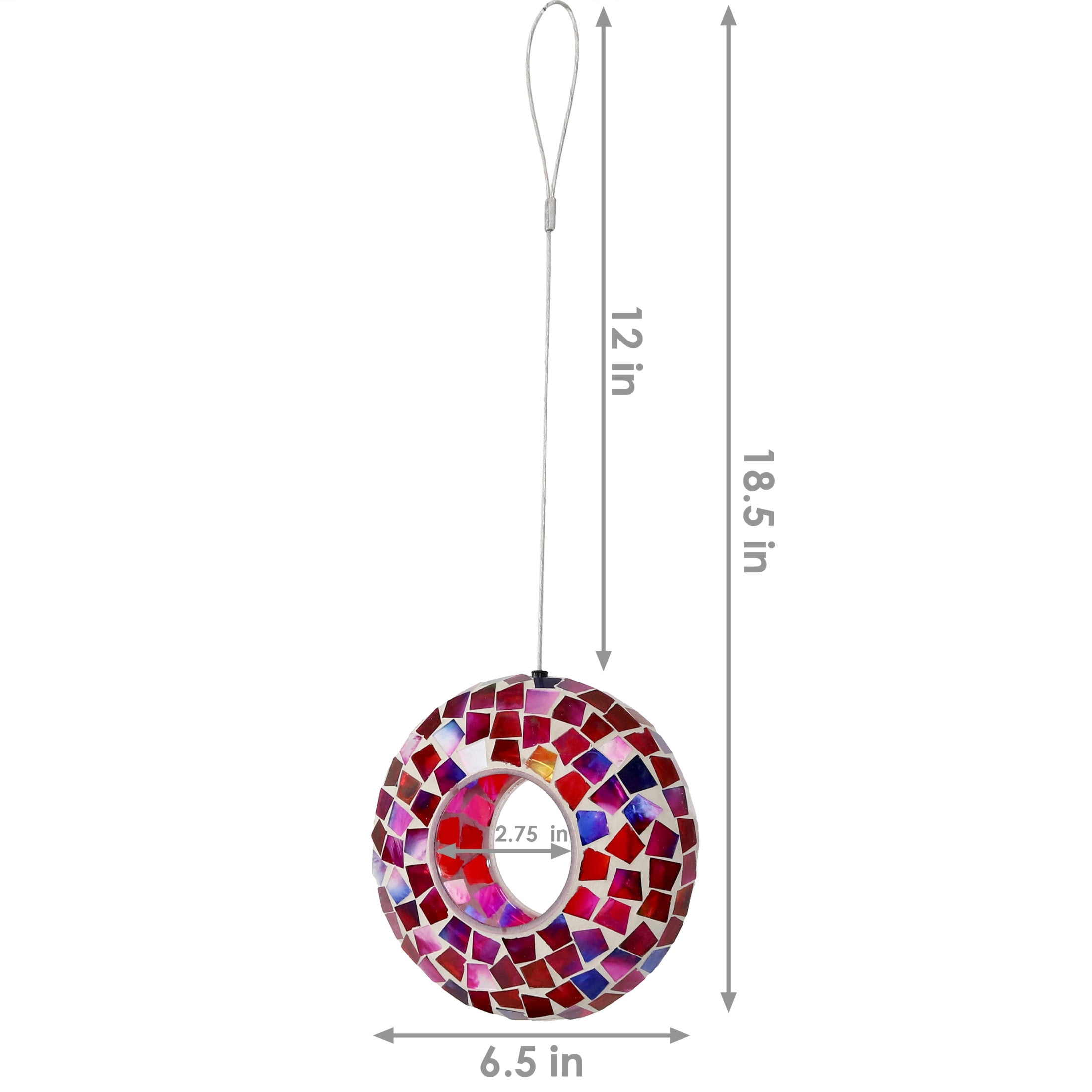 Sunnydaze Outdoor Garden Patio Round Glass with Mosaic Design Hanging Fly-Through Bird Feeder - 6" - Crimson