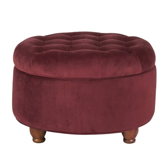 Benzara Velvet Upholstered Wooden Ottoman with Tufted Lift Off Lid Storage, Red