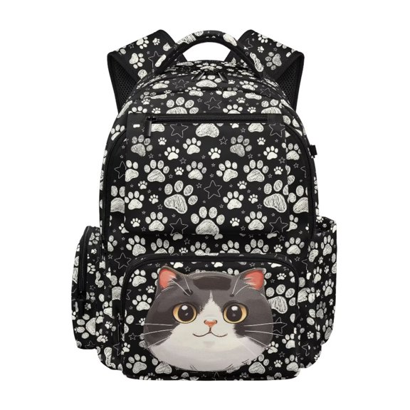 Psesaysky Cat Backpack for Girls 10-12 Cute Elementary School Bag Paw Print 17 Inch Bookbag Lightweight Kids Schoolbag Casual Book Bags for Travel