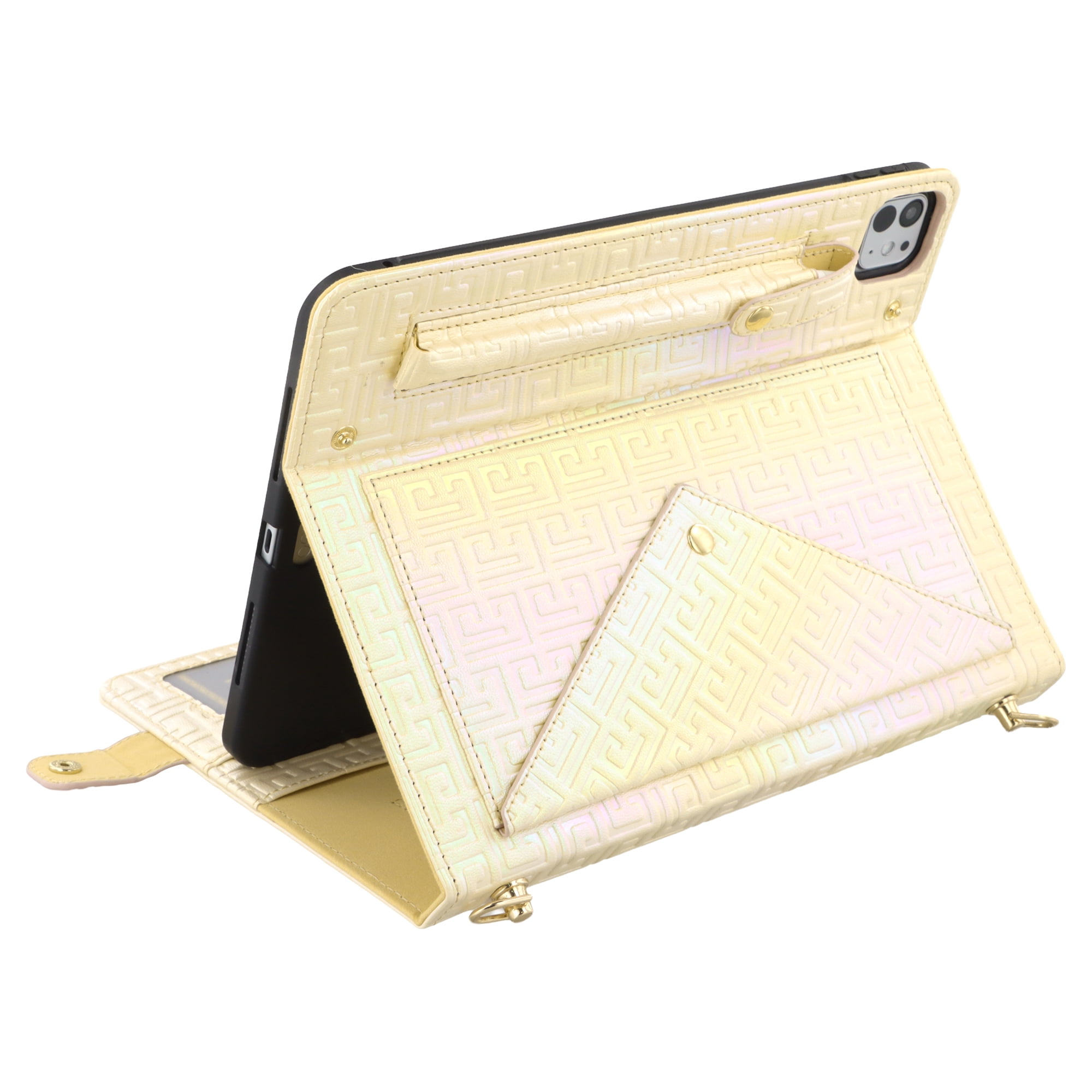 Dteck for iPad 10th Generation Case, Portfolio Case Shoulder Bag for 10.9-inch iPad 10th Gen, PU Leather Business iPad Case with Pencil Holder Envelope Pocket Hand Strap Holder,Apricot