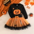 thumbnail image 2 of mgoYE Toddler Girl Halloween Clothes Long Sleeve Pullover Sweatshirt and Tutu Skirt 2 Piece Outfits 18 24M 3t 4t 5t Kids Clothing Set Party Dress(Yellow,4-5 Years), 2 of 9