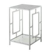 Convenience Concepts Town Square Chrome End Table, Faux White Marble/Chrome Frame
