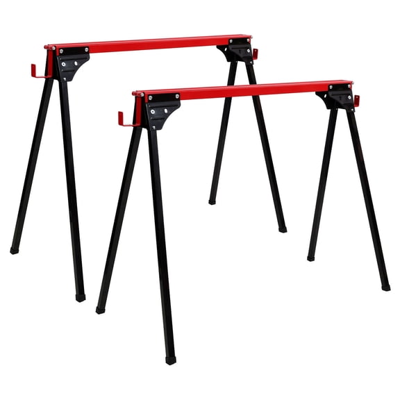 2-Pack Folding Steel Saw Horses, Heavy Duty 1000lb Capacity, Fast Open Legs, Portable Work Support for Garage & Workshop
