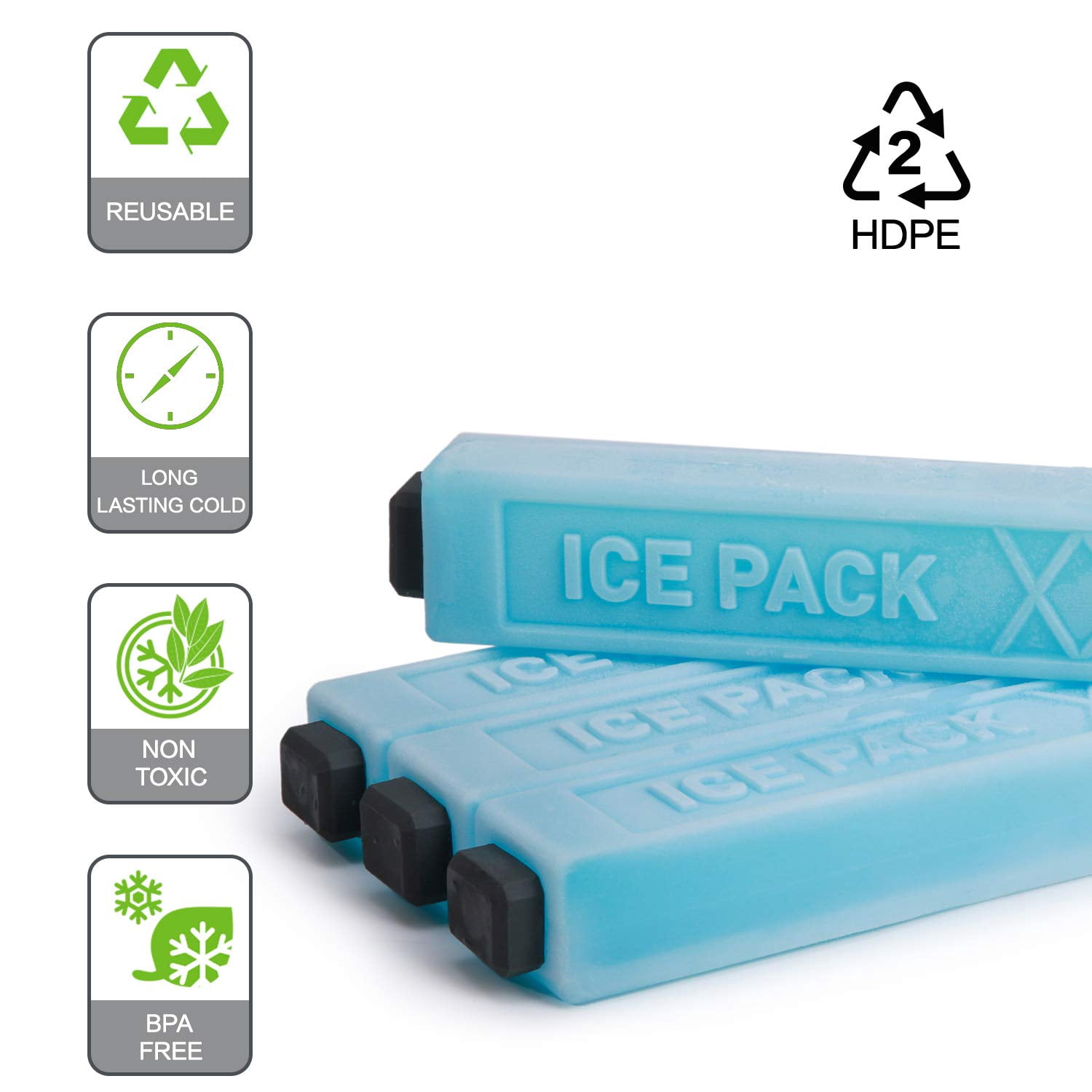 TOURIT 4 PCS Ice Packs for Coolers, Reusable Cold Freezer Packs for Lunch Bag/Box and Cooler Bag, Knee Injuries, Back Pain Relief, Picnic, Camping, Adults and Kids, Blue
