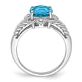 thumbnail image 2 of Sterling Silver Rhodium Checker-Cut Blue Topaz & Diamond Ring, 2 of 6