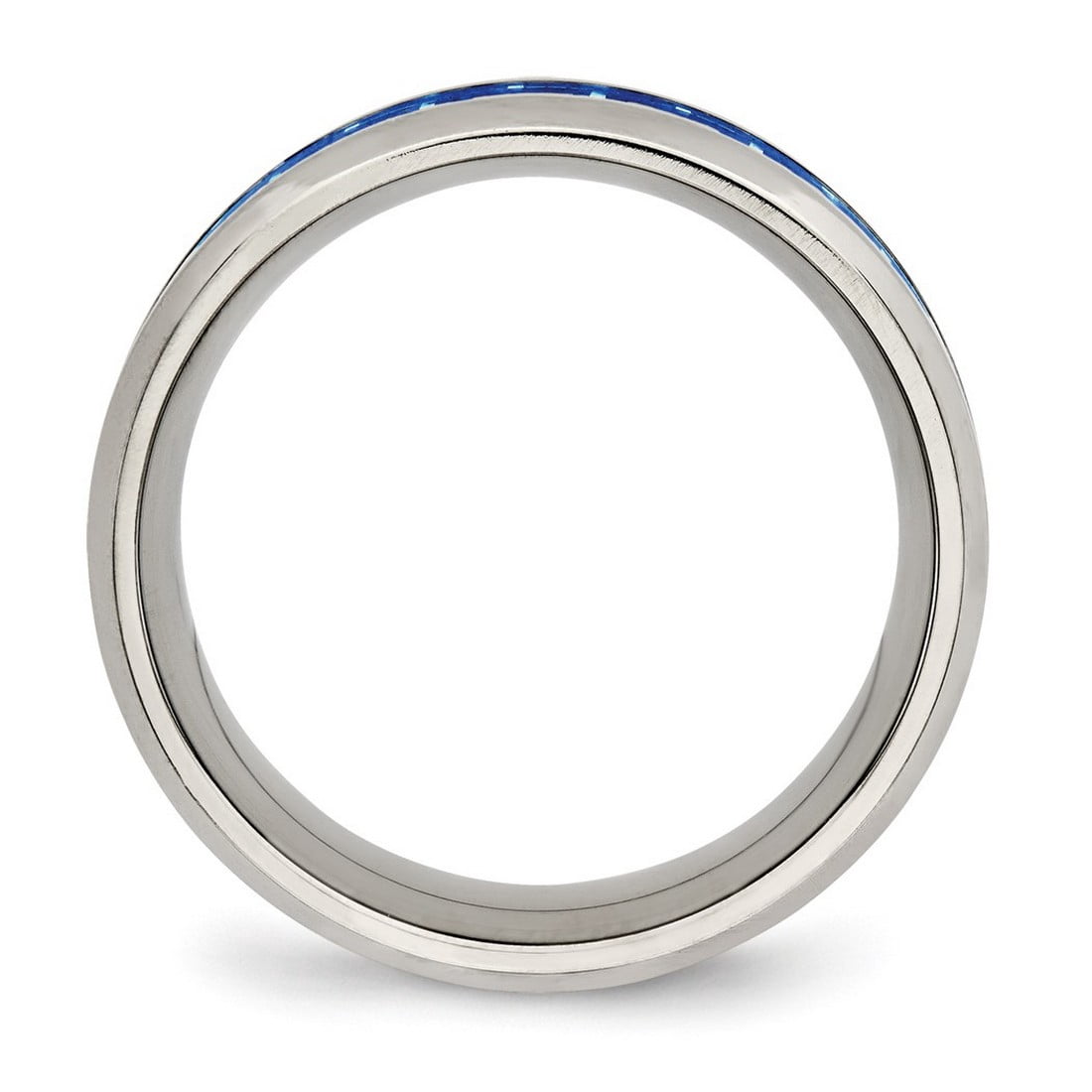 8mm Stainless Steel Polished Blue White Carbon Fiber Inlay Ring Size 11.5 Ring for Women