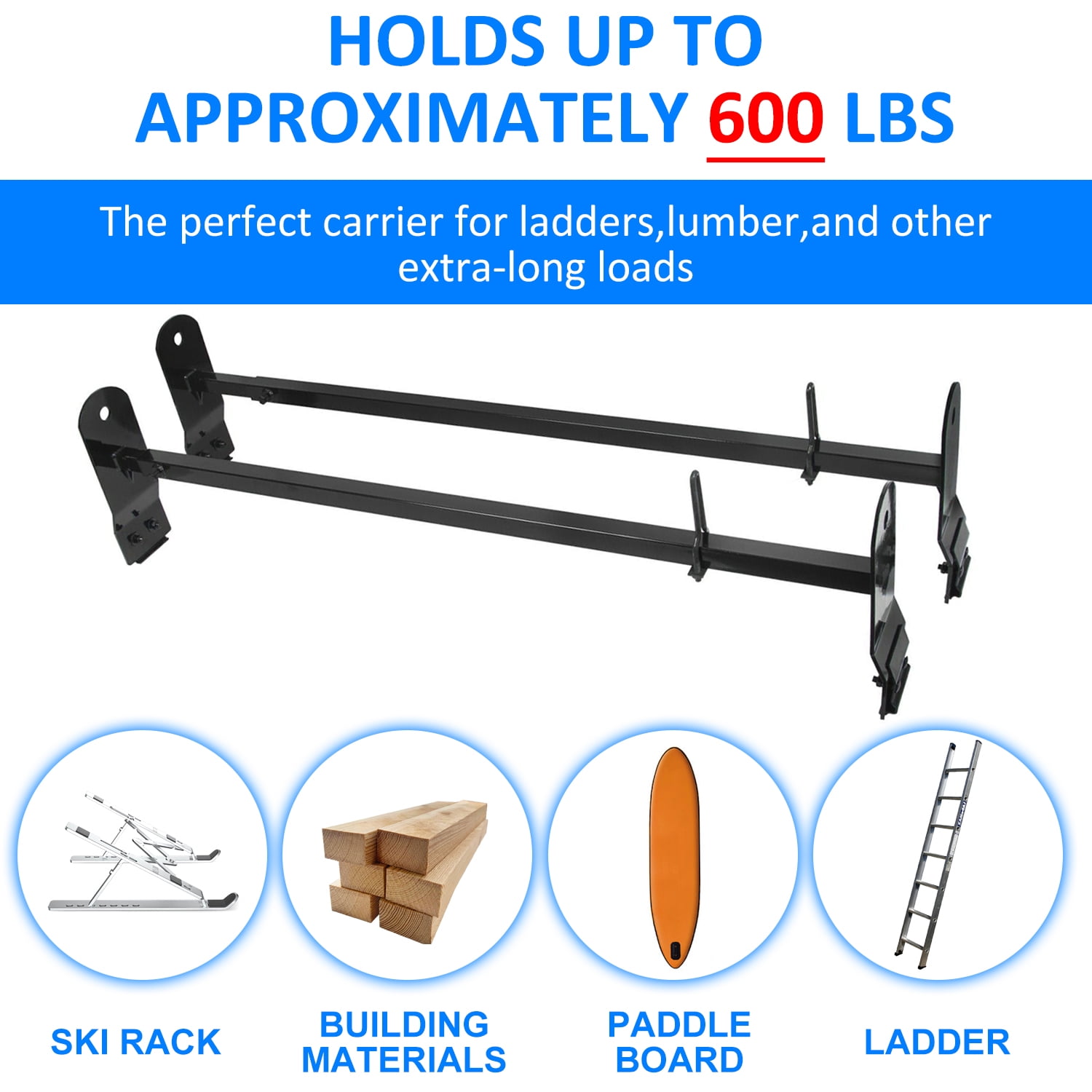 KOJEM Adjustable Roof Ladder Racks 53"-66" Van Ladder Rack for 2003-2017 Chevy Chevrolet Express 2500 for GMC Savana  for 1999-2014 Dodge Ford  E-250/E-350 Van Roof Rack Ladder Carrier