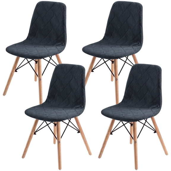 Topchances Shell Chair Covers Set of 4, Stretch Armless Chair Protector Jacquard Slipcovers for Dining Room Kitchen Living Room, Dark Gray