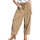 thumbnail image 3 of Pantalones de para Mujer, Estilo Holgado, de Pierna , Informales, con Cintura Elástica, Tipo Palazzo y Estilo Harem, con Bolsillos Caqui S, 3 of 8