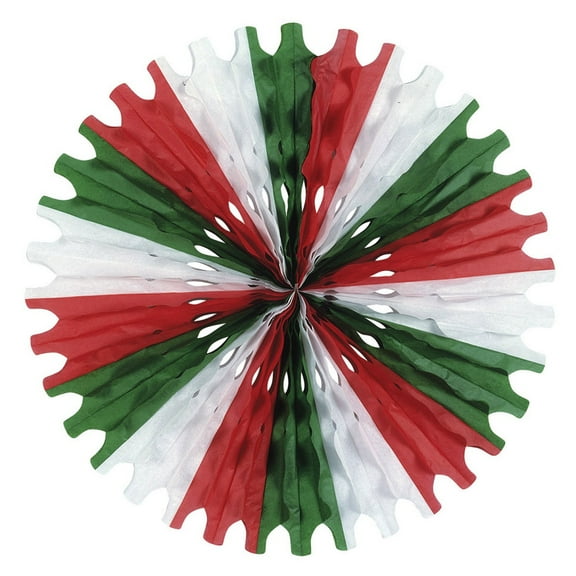 Club Pack of 12 Red, Green and White Tissue Fan Hanging Decorations 25"