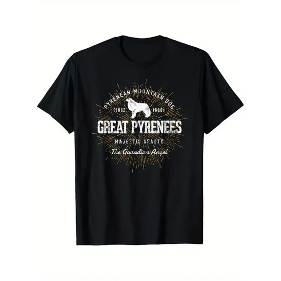 Men's Vintage Great Pyrenees Retro T-Shirt - Black Casual & Comfortable Round Neck Short Sleeve, 100% Cotton, S-XXXL, Perfect for Summer or Casual Attire