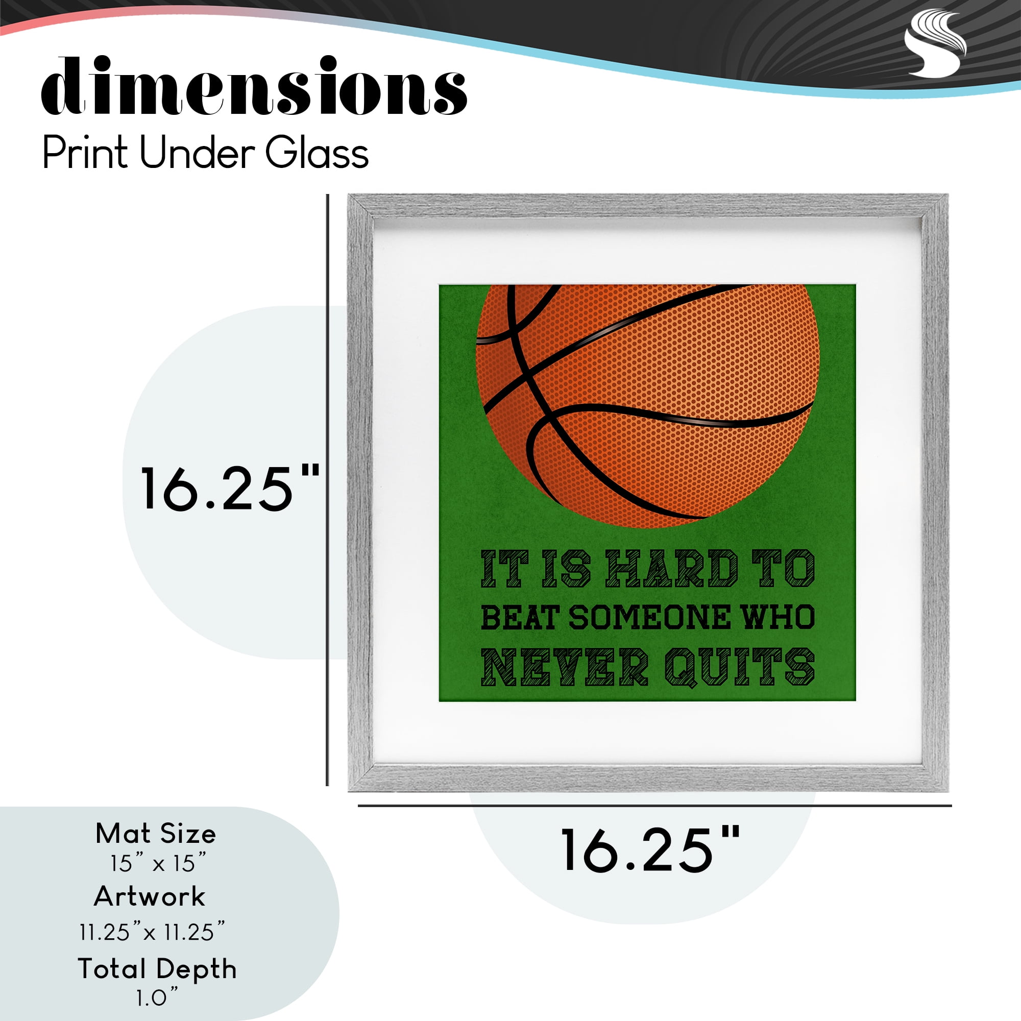 Someone Who Never Quits Gray Framed Print Under Glass, design by Marcus Prime