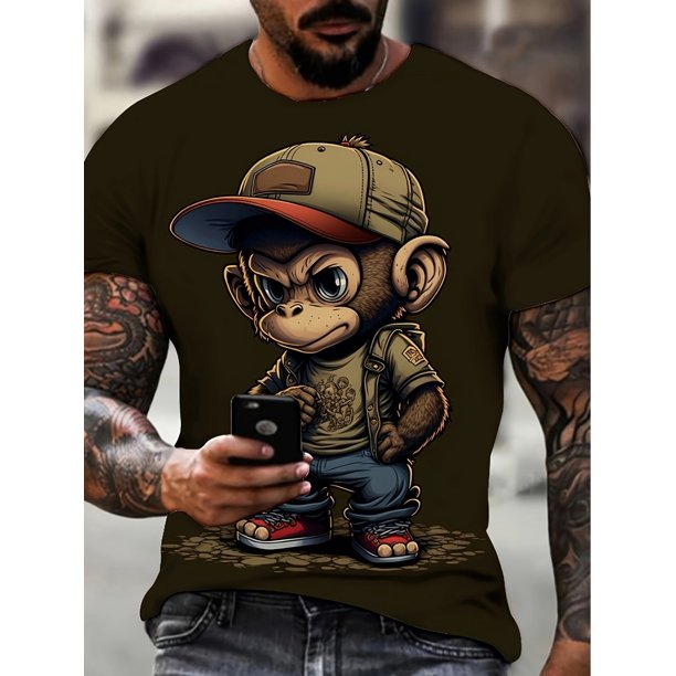 3D Graphic Tee - Casual & Sporty Short Sleeve T-Shirt for Big and Tall, Comfortable Cotton Blend, Machine Washable, Summer, Novelty Print, Casual Sporty Tee, Summer Gifts