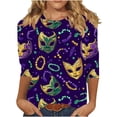 thumbnail image 2 of RKSTN Mardi Gras 3/4 Length Sleeve Womens Tops Oversized Crewneck Carnival Graphic Printed Three Quarter Sleeve T Shirt Women Casual Round Neck Funny Tuesday Carnival Party Loose Short Sleeve Shirt, 2 of 6
