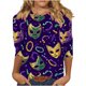 thumbnail image 2 of RKSTN Mardi Gras 3/4 Length Sleeve Womens Tops Oversized Crewneck Carnival Graphic Printed Three Quarter Sleeve T Shirt Women Casual Round Neck Funny Tuesday Carnival Party Loose Short Sleeve Shirt, 2 of 6