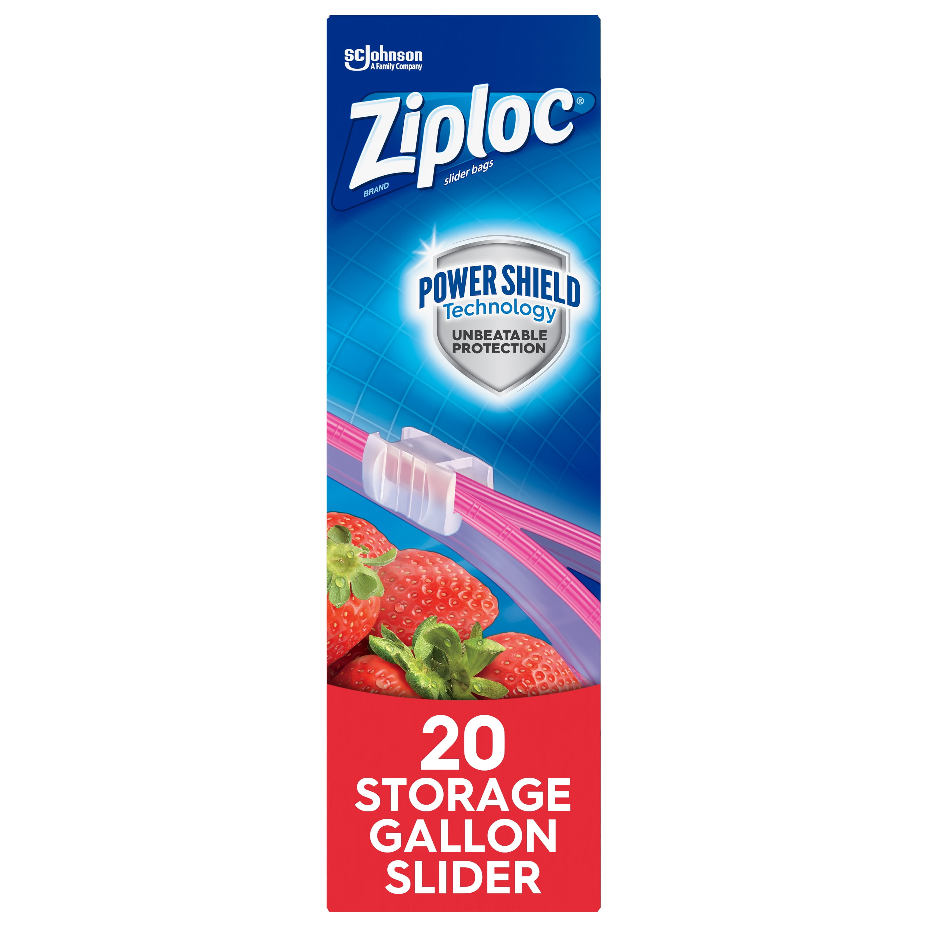 Ziploc Brand Slider Storage Gallon Bags with Power Shield Technology, 20 Count