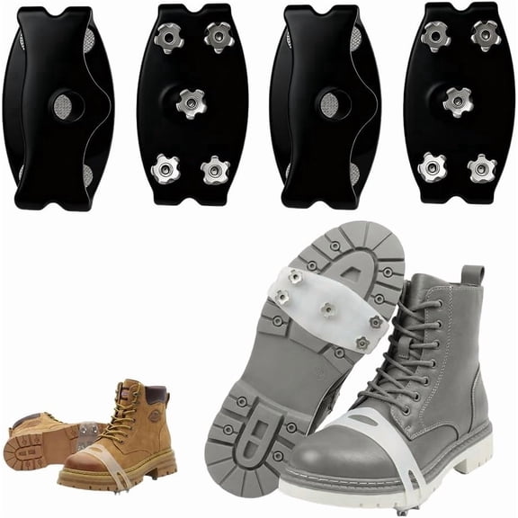 Universal 5-Tooth Ice Cleats for Shoes Boots, Non-Slip Gripper Spikes Ice Traction Cleats, Winter Outdoor Anti-Skid Shoe Covers Crampon, Snow Shoes Spikes for Walking Fishing Hiking