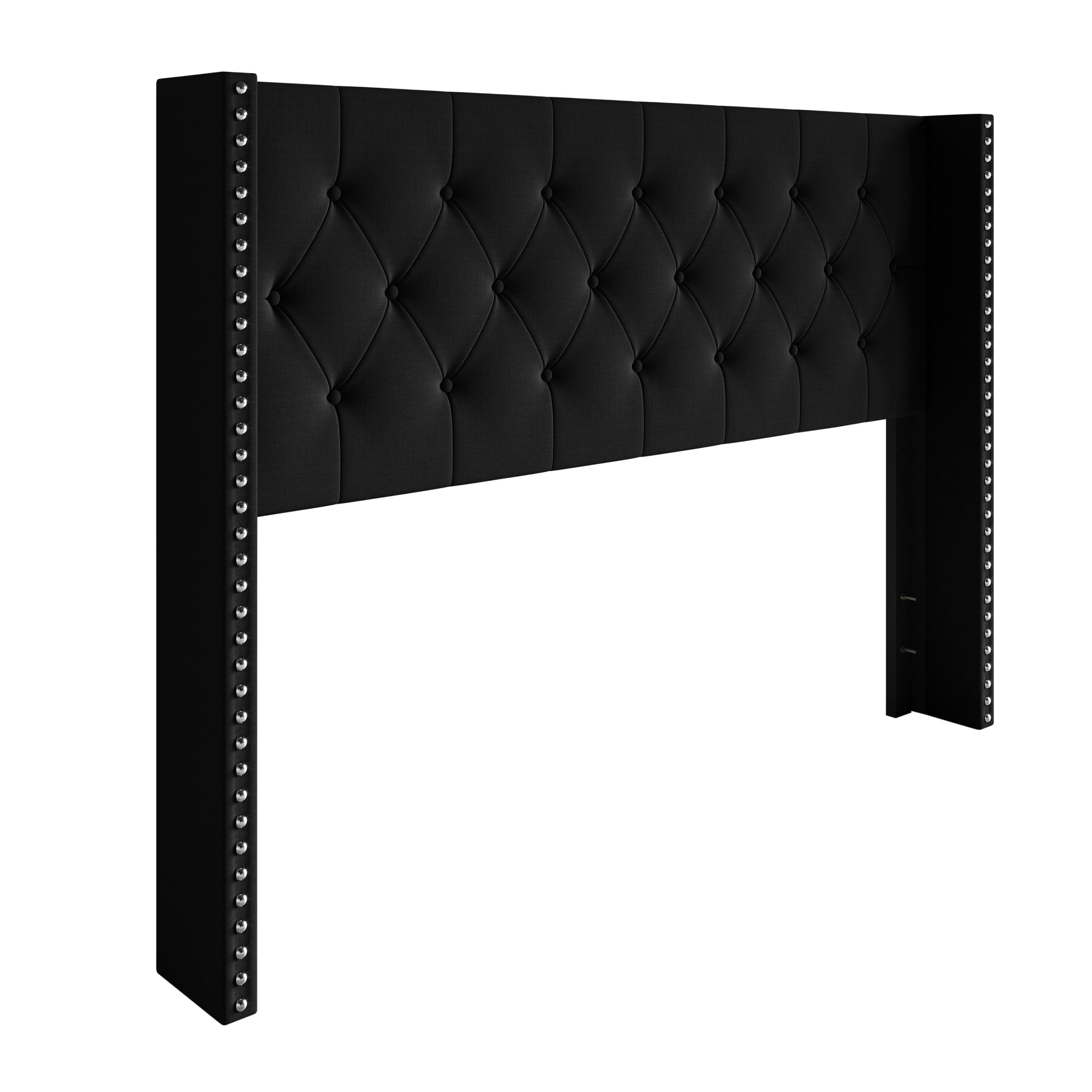 Home Design Grinnell King Tufted Upholstered Headboard with Wingback Design & Button-Tufted Detail, Black, Easy Assembly