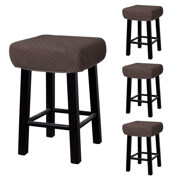 4pcs Fundas para Taburetes Rectangulares, Fundas para Taburetes de Bar, Funda para Asiento de Silla de Banco de Madera Marrón Oscuro