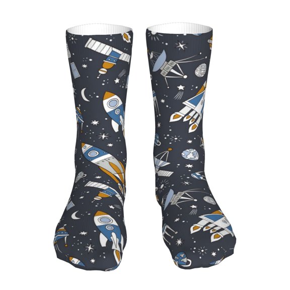 Bingfone Space Cars Prirnt Women's Men's Fun Pattern and Solid Crew Socks-1 Pair Pack-Cool & Classic Novelty Design Gifts