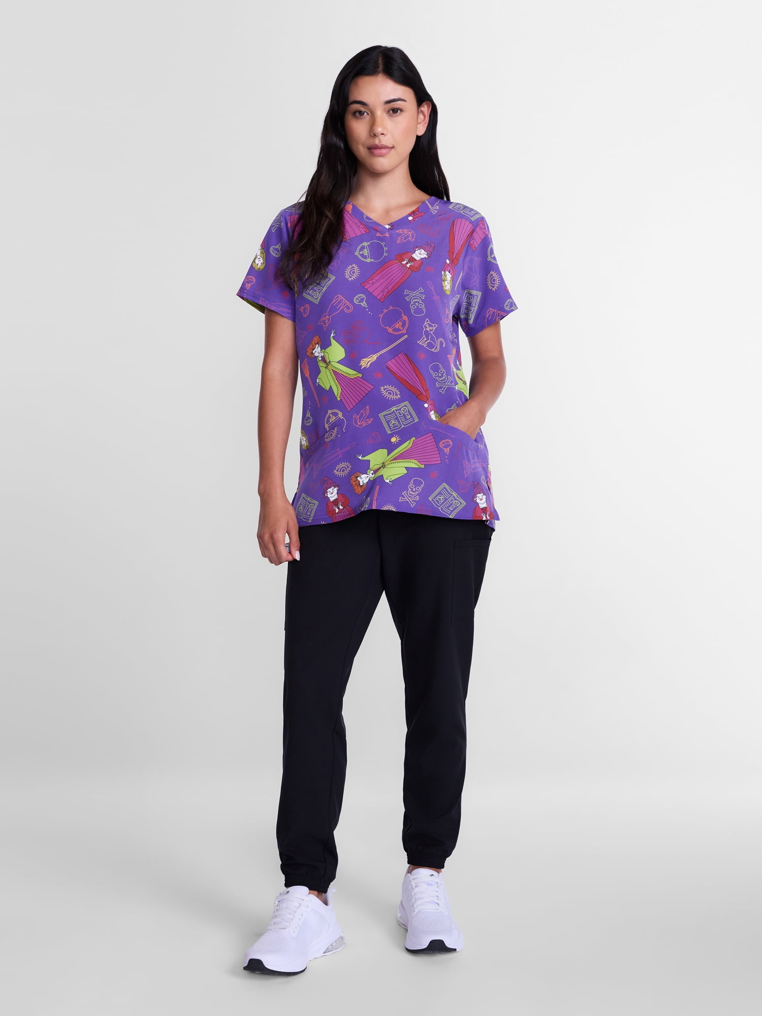 Hocus Pocus Women's Halloween Scrub Top with Short Sleeves, Sizes S-XXXL