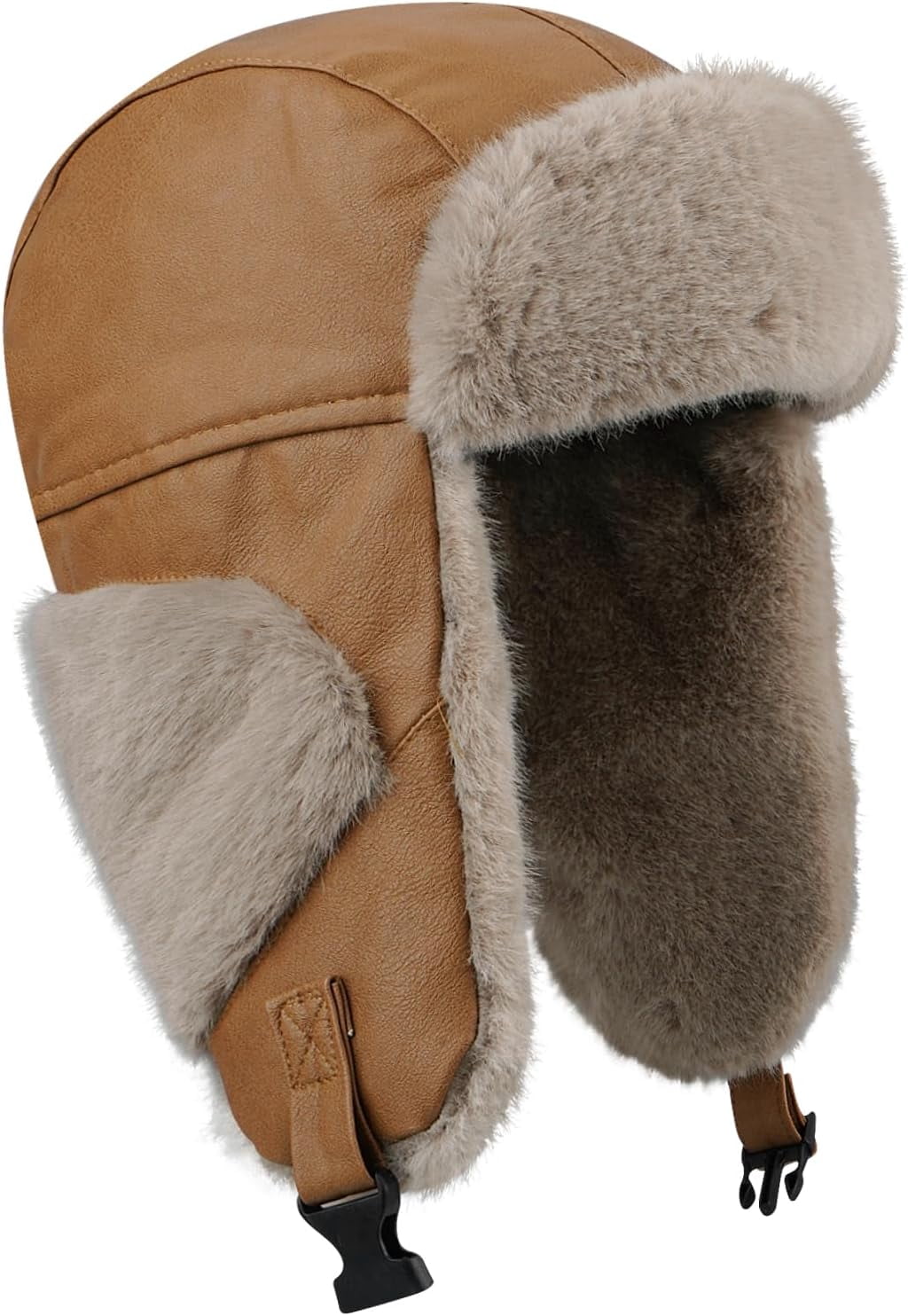 Zhengup Leather Trapper Hats Mens Winter Ski Hat Cold Weather Ski Hat Warm Gear Russian Ushanka Caps Cossack Trooper Hat