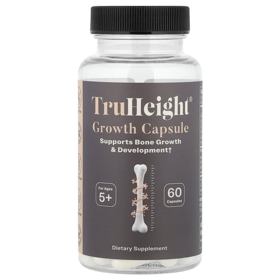 TruHeight Growth Capsules - Natural Growth & Development Supplement for Kids & Teens - Endorsed by Pediatricians - Vitamin D, K, Calcium & Ashwaganda - Bone Strength Capsules - Kids Vitamins Ages 5