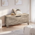 thumbnail image 3 of VECELO 43" Storage Ottoman Bench with U-Shaped Cut-Out Pull, Wooden Toy Box Storage Chest with Safety Hinge, Shoe Bench, for Entryway, Living Room, Bedroom, Plain Wood Color, 3 of 7