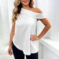 thumbnail image 2 of Ruimatai Women's Sleeveless Blouse Off-the-Shoulder Satin Top with Asymmetrical Hem and Foldover Collar, 2 of 9