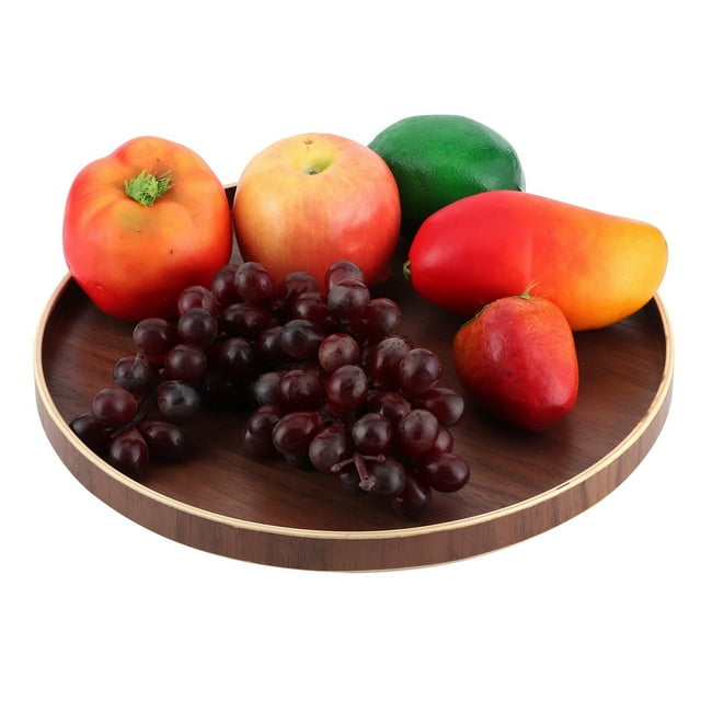Wooden Round Food Serving Tray Sturdy for Home Hotel Use Black Walnut Color Kitchen Plate 27cm