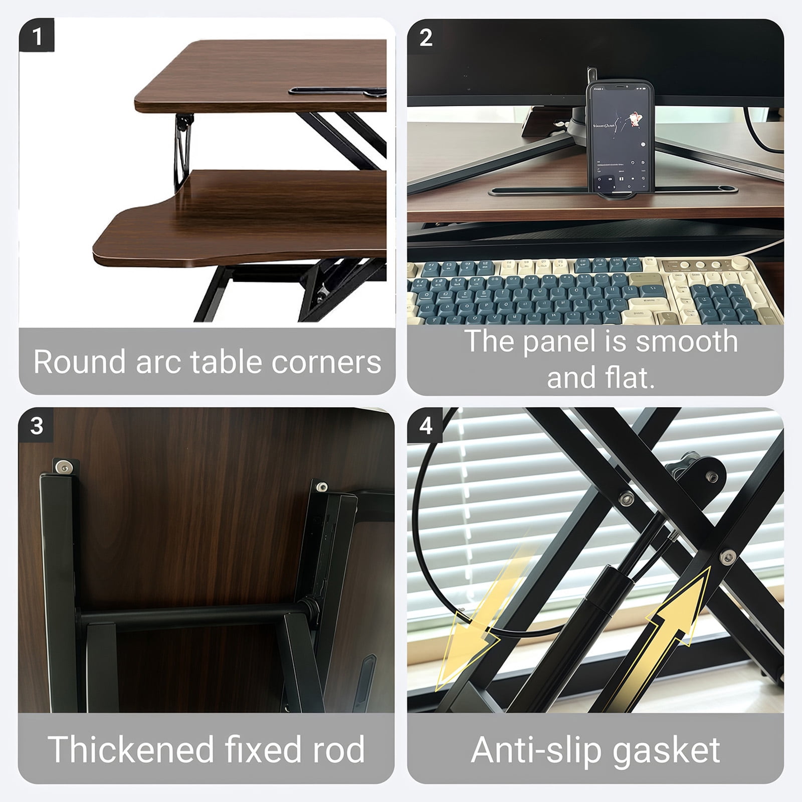 Height Adjustable 32 Inch Wide Stand Up Desk Converter, Laptop Sit Stand Desk Riser for Table Tops and Home Office with Keyboard Tray, Walnut