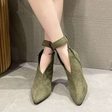 

Qepwscx Women s Fashion Flock Pointed Toe Booties Metal Buckle 8CM High Heels Shoes